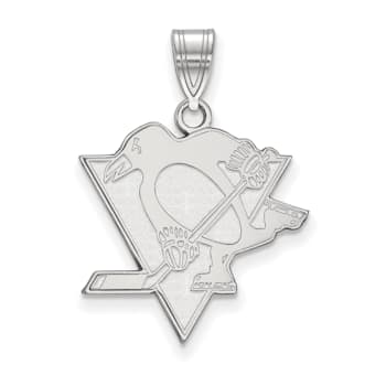 Rhodium Over Sterling Silver  NHL LogoArt Pittsburgh Penguins Large Pendant