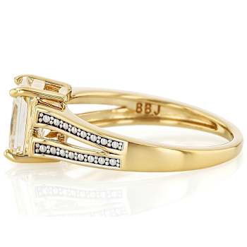Diamond Simulant Rectangular Octagonal Solitaire Ring In 18K Gold Over
Sterling Silver 3.34ctw