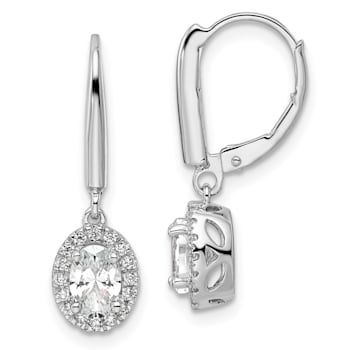 Rhodium Over 14K White Gold Lab Grown Diamond Halo Leverback Earrings