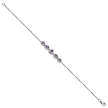 Rhodium Over 14k White Gold Marquise Amethyst Bracelet