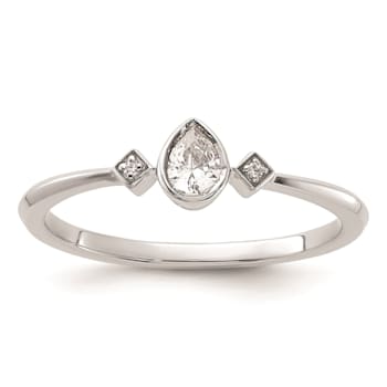 Rhodium Over 14K Gold Petite Pear Diamond Ring 0.13ctw