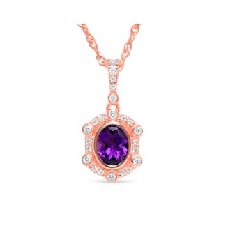 18K Rose Gold Over Sterling Silver 8x6mm Oval Amethyst and White Zircon
Pendant 1.04ctw