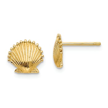 14k Yellow Gold Textured Scallop Shell Stud Earrings