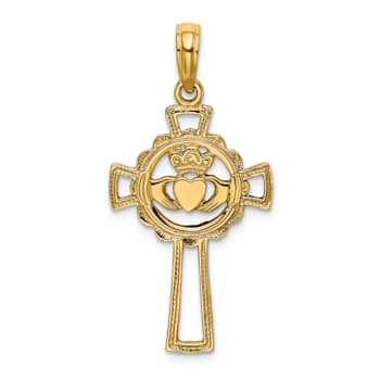 14K Yellow Gold Claddagh Cross Charm