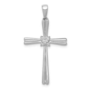 Rhodium Over 14k White Gold Diamond Cross Pendant