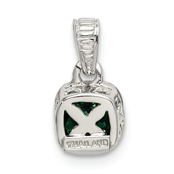 Rhodium Over Sterling Silver with 14k Accent Created Emerald Pendant