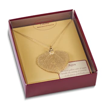 Dipped in 24k Gold Aspen Leaf Pendant with Cable Link 20 Inch Gold-tone Chain