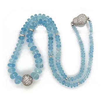 118.00 Ctw Aquamarine and 0.25 Ctw White Diamond Necklace in 18K WG