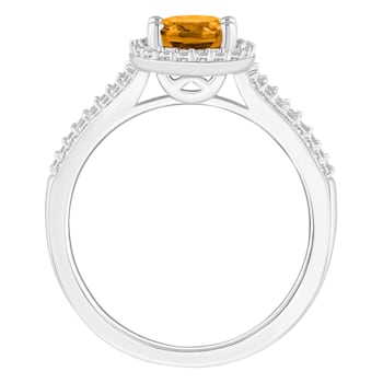 8x6mm Oval Citrine 1/4 ctw Diamond Rhodium Over Sterling Silver Halo Ring
