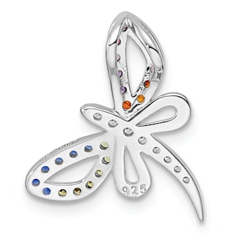 Rhodium Over Sterling Silver Multicolor Cubic Zirconia Dragonfly Chain Slide