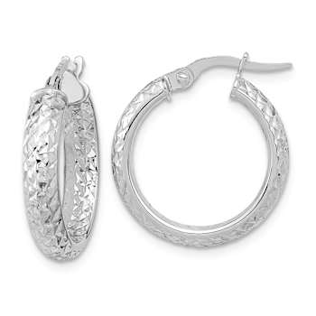 Rhodium Over 14k White Gold 13/16" Polished and Diamond-Cut Inside
and Out Fancy Hoop Earrings