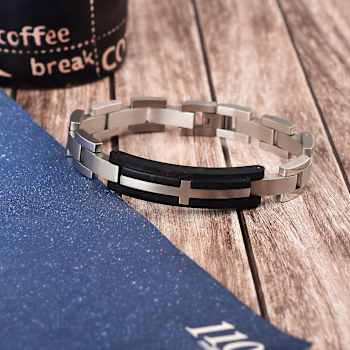 Mens Carbon Fiber and Stainless Steel with Black Leather Accent Cross Bracelet