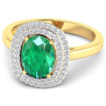 1.81ctw Green Emerald and Diamond 14K Yellow Gold Halo Ring