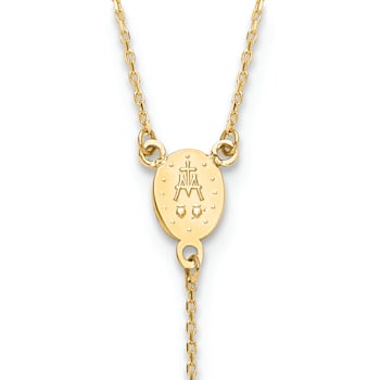 14K Yellow Gold Rosary Design Miraculous Medal Cross Y-Drop