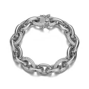 CZ Pave Link Bracelet In White Rhodium Over Brass