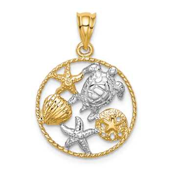 14k Yellow Gold and Rhodium Over 14k Yellow Gold Polished and Textured
Sealife Pendant
