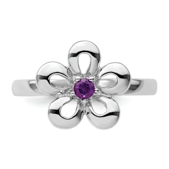 Sterling Silver Stackable Expressions Polished Flower Amethyst Ring 0.10ctw