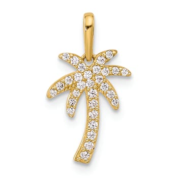 14k Yellow Gold Polished Cubic Zirconia Palm Tree Pendant