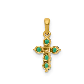 14k Yellow Gold and Rhodium Over 14k Yellow Gold Emerald and Diamond
Cross Pendant