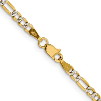 14k Yellow Gold and Rhodium Over 14k Yellow Gold 3.2mm Pave Figaro 24
Inch Chain
