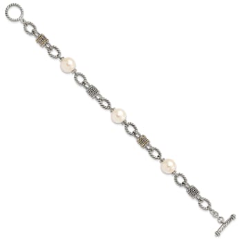 Sterling Silver with 14K Gold Over Sterling Silver Oxidized Freshwater
Cultured Pearl Bracelet