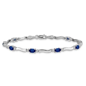 Rhodium Over 14k White Gold Diamond and Sapphire Bracelet
