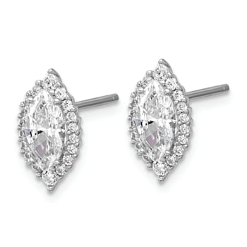 Rhodium Over Sterling Silver Marquise Cubic Zirconia Halo Post Earrings