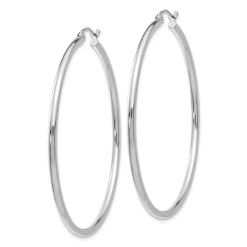 Rhodium Over 14k White Gold 1 15/16" Polished Tube Hoop Earrings