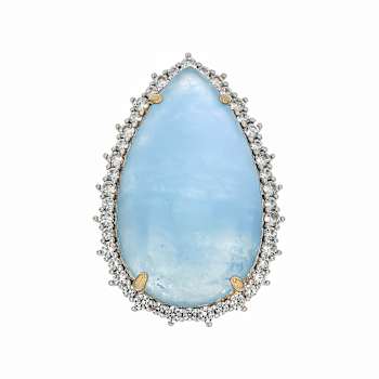 Aquamarine Pear And White Zircon Cocktail Ring In 18K Gold Over Sterling
Silver 1.43ctw