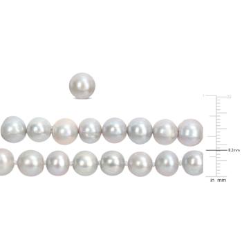 7.5-8mm Grey Freshwater Cultured Pearl Stud Earrings, Strand Bracelet
& Necklace Set