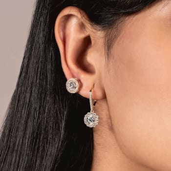 White Cubic Zirconia 14k Yellow Gold Earrings With Velvet Gift Box 2.00ctw