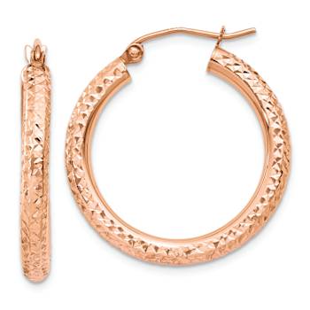 14k Rose Gold 1/1" Diamond-Cut Hoop Earrings