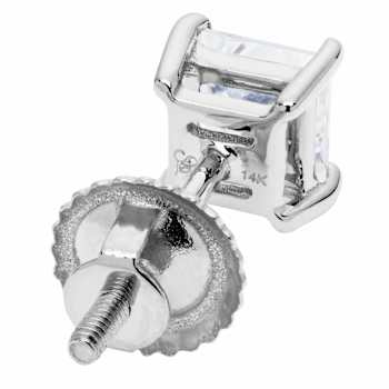 White Cubic Zirconia 14k White Gold Single Stud With Velvet Gift Box 0.50ctw