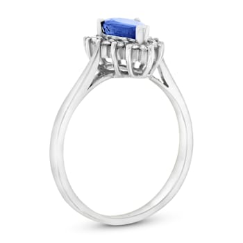 0.79ctw Sapphire and Diamond Halo Ring in 14k White Gold