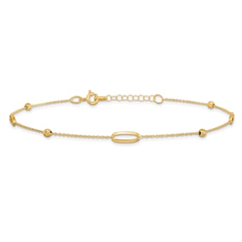 14K Yellow Gold Polished Diamond-cut Beads with 1-inch Extension Anklet