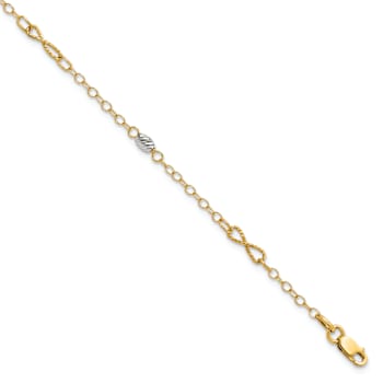 14K Two-tone Gold Polished and Diamond-Cut 3mm Fancy Link Bracelet