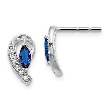Rhodium Over 10k White Gold Diamond and 0.32ctw Sapphire September
Birthstone Stud Earrings