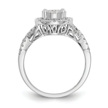 Rhodium Over 14K White Gold Lab Grown Diamond Cluster Engagement Ring 0.758ctw