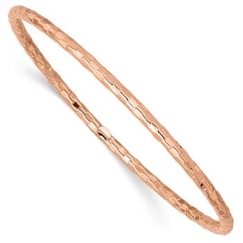 14K Rose Gold 3mm Polished Textured Slip-on Bangle Bracelet