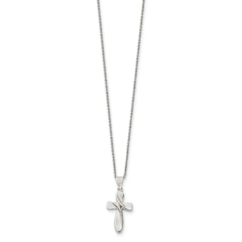 Rhodium Over Sterling Silver Cross Necklace