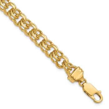 14k Yellow Gold 7.5mm Solid Double Link Charm Bracelet