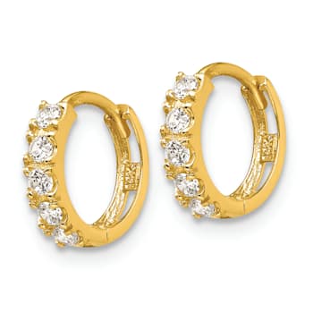 14K Yellow Gold Cubic Zirconia Children's Hinged Hoop Earrings