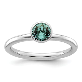 Sterling Silver Stackable Expressions High 5mm Blue Crystal Ring
