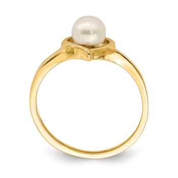 14K Yellow Gold 4-5mm White Button Freshwater Cultured Pearl Heart Ring