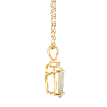 8x5mm Pear Shape Opal with Diamond Accent 14k Yellow Gold Pendant With Chain