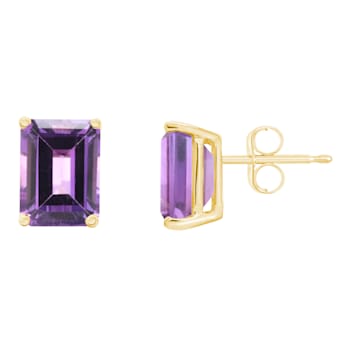 8x6mm Emerald Cut Amethyst 14k Yellow Gold Stud Earrings