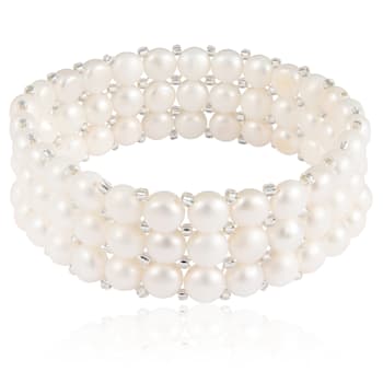 6-7mm White Cultured Freshwater Pearl Silver  Bracelet
