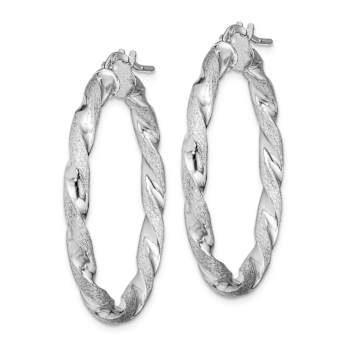 Rhodium Over Sterling Silver Satin Polished Twisted 3x35mm Hoop Earrings