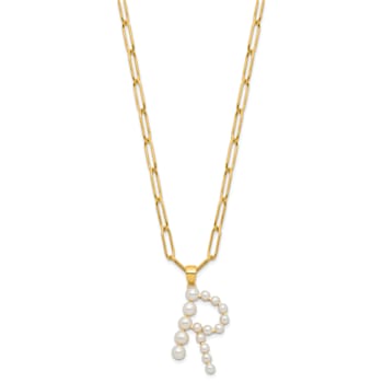 Gold Tone Sterling Silver 3-5.5mm Freshwater Cultured Pearl LETTER R
18-inch Necklace