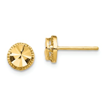 14k Yellow Gold Diamond-Cut 6.25mm Round Stud Earrings